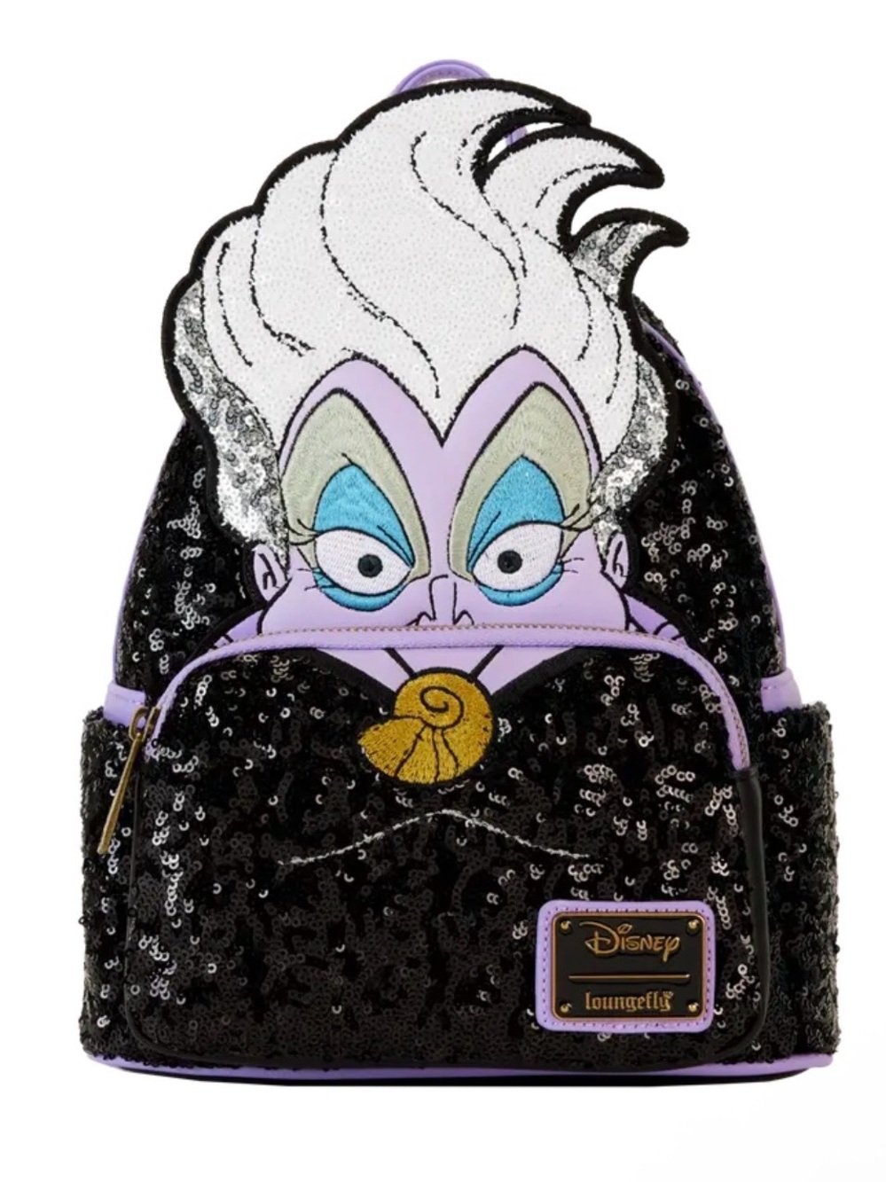 Loungefly Disney Villains Ursula Sequin Mini Backpack - Black & Purple